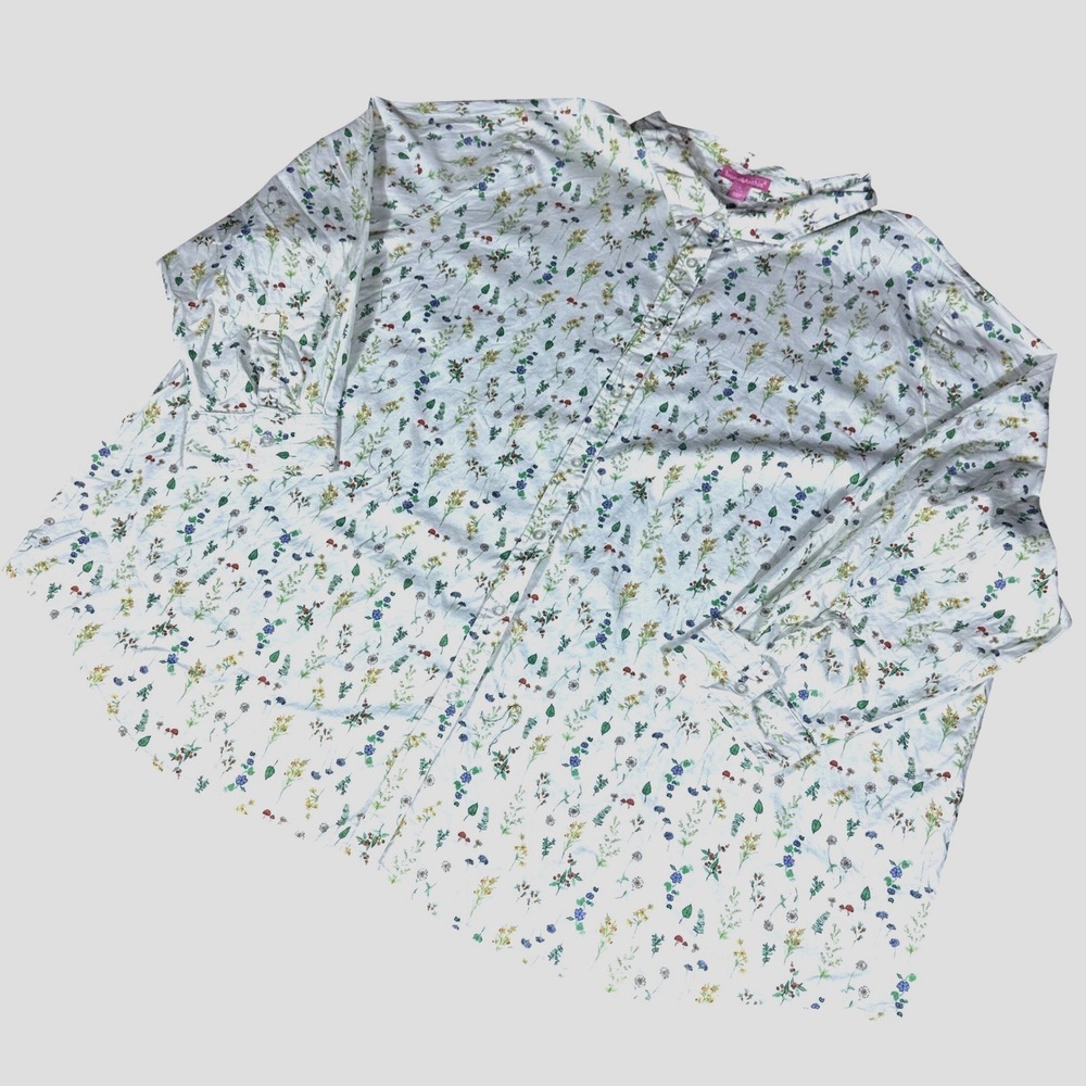 Woman‎ Within Button Up Shirt Women 5X White Floral Botanical Print Cotton